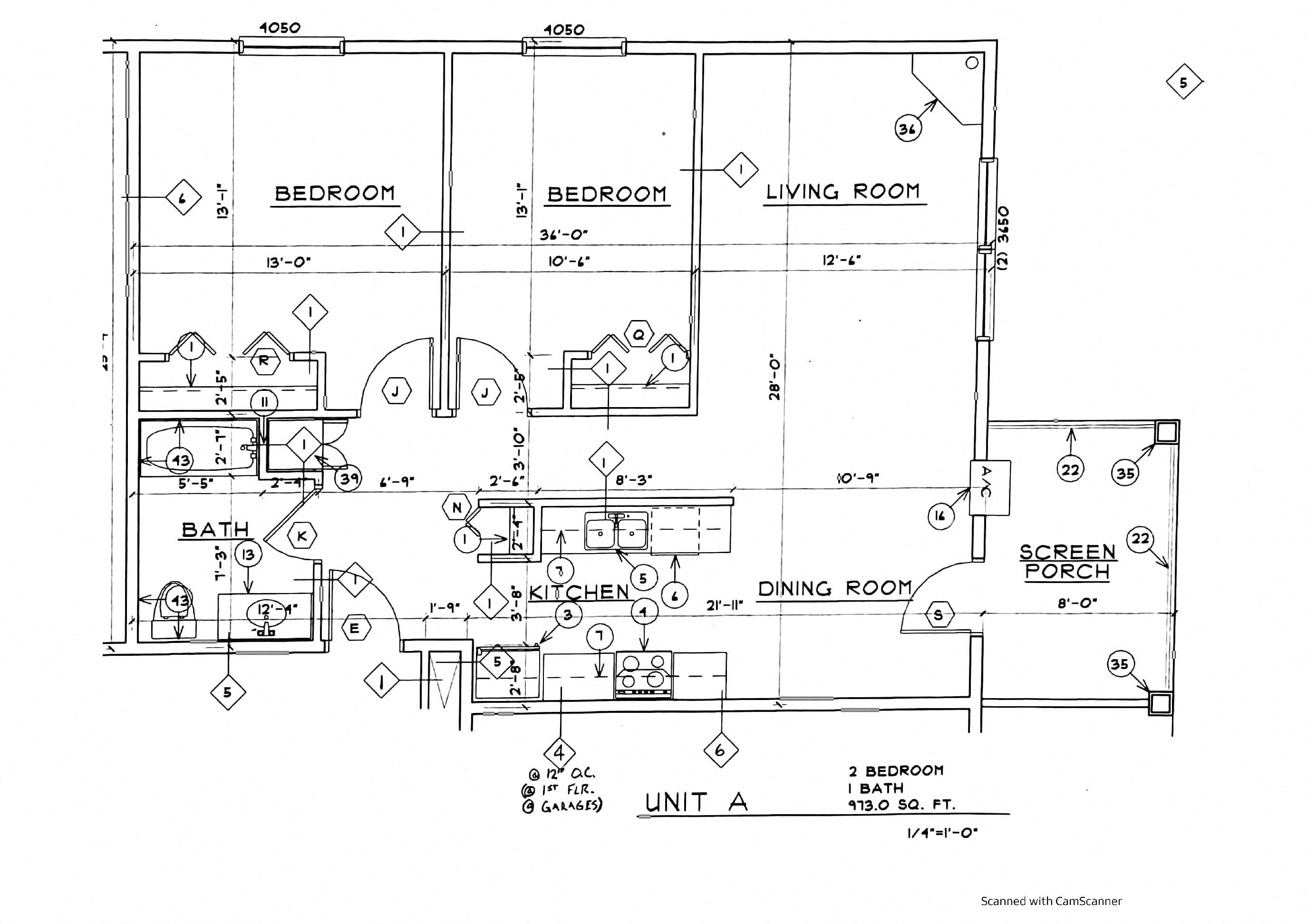 Floor plan for 2 beds, 1 bath, 1000 sqft